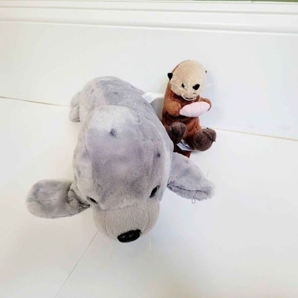 Wish Pets Gray Spotted Seal Sally Sue Stuffed Animal Plush 15" & Fiesta Otter - Picture 1 of 8